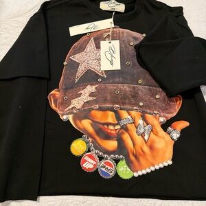 Black Graphic Long Sleeve Shirt with Star Design